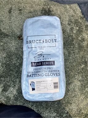Bruce Bolt Bear Series Baby Blue Batting Gloves - Premium Pro Cabretta Leather